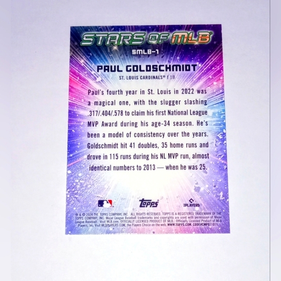 Paul Goldschmidt Stars Of MLB Insert - #SMLB-1 Topps Series 1 2023-24 - Picture 2 of 2